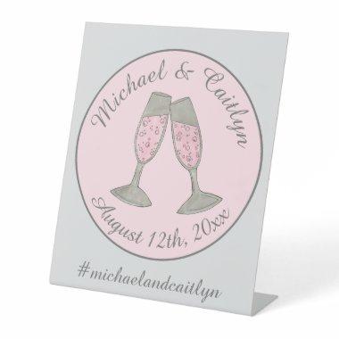 Pink Champagne Toast Cheers Wedding  Pedestal Sign