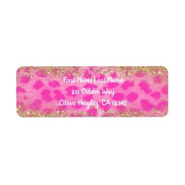 Pink Cheetah Leopard Print Gold Glitter Trendy Label