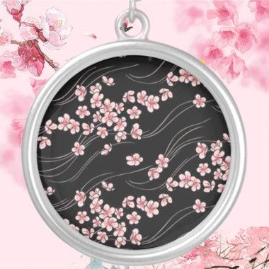 Pink Cherry Blossom Silver Plated Necklace