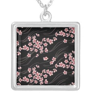 Pink Cherry Blossom Silver Plated Necklace