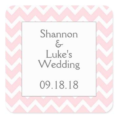 Pink Chevron Wedding Bridal Baby Shower Favor Square Sticker