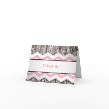 Pink Chevron & Wood Rustic Thank You