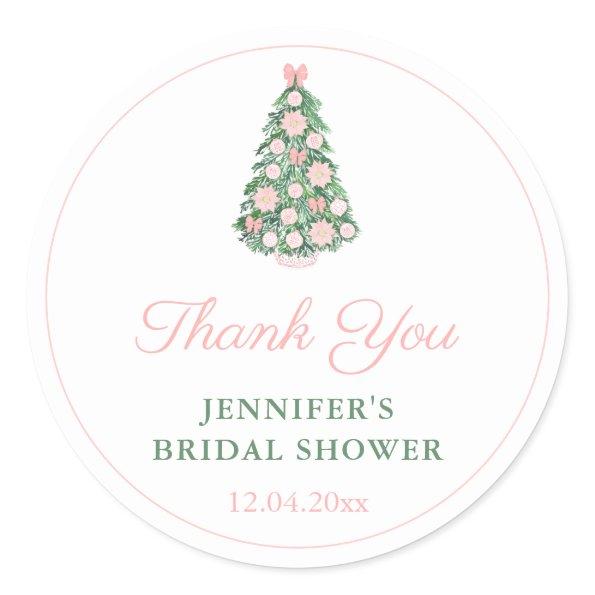 Pink Chinoiserie Holidays Tree Bridal Shower Favor Classic Round Sticker
