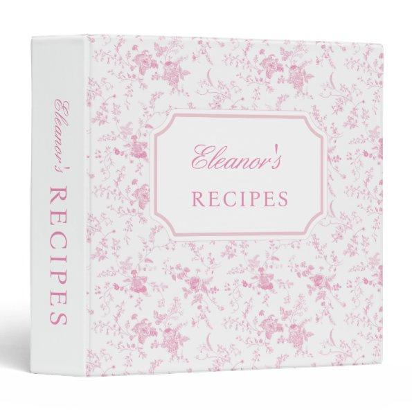 Pink Chinoiserie Toile Bridal Shower Recipe Binder