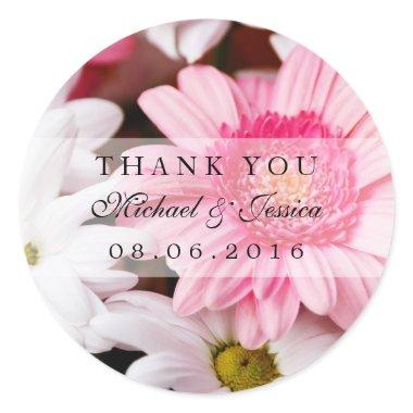 Pink Chrysanthemum Flower Thank You Label Stickers