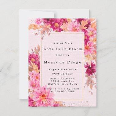 Pink Chrysanthemum Love Is In Bloom Bridal Shower Invitations