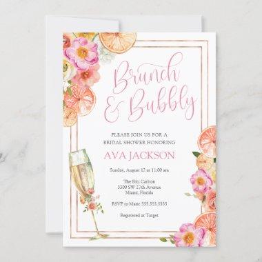 Pink Citrus Brunch and Bubbly Bridal Shower Invitations