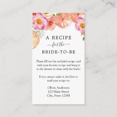 Pink Citrus Flowers Bridal Recipe Request Enclosure Invitations