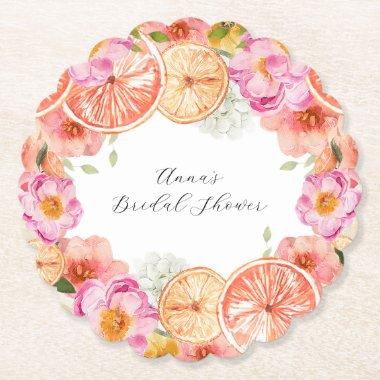 Pink Citrus Flowers Paper Coaster