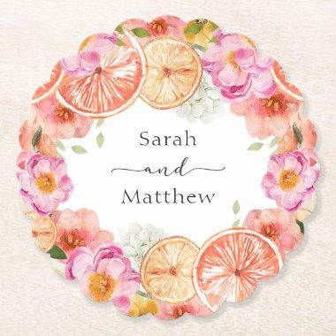 Pink Citrus Flowers Paper Coaster