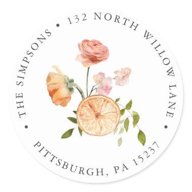 Pink Citrus Return Address Classic Round Sticker