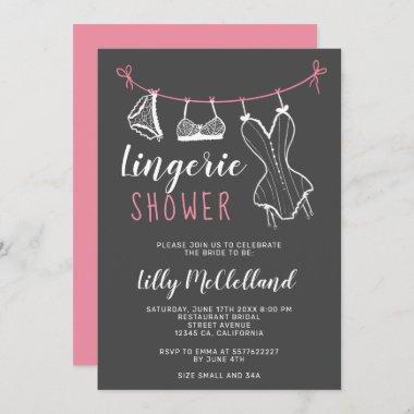 Pink clothesline chic lingerie bridal shower Invitations