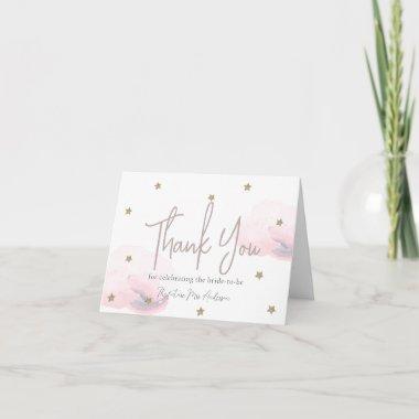 Pink Clouds & Gold Stars Watercolor Bridal Shower Thank You Invitations