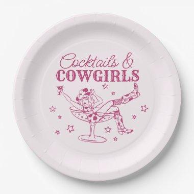 Pink Cocktails and Cowgirls Birthday Bachelorette Paper Plates