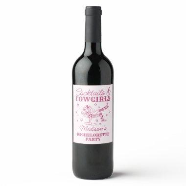 Pink Cocktails and Cowgirls Rodeo Bachelorette Wine Label
