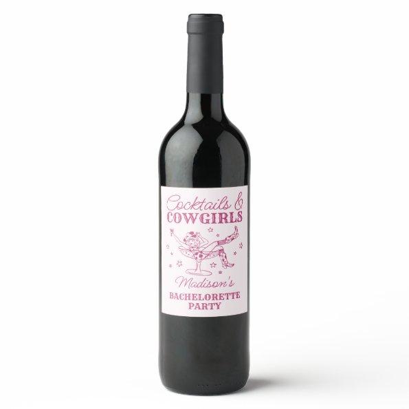 Pink Cocktails and Cowgirls Rodeo Bachelorette Wine Label