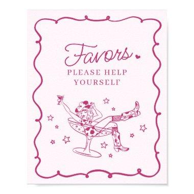 Pink Cocktails and Cowgirls Rodeo Favors Sign