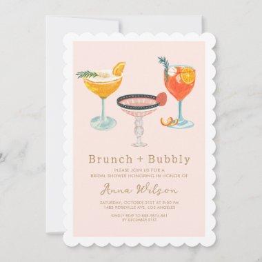 Pink Coctails Brunch Bubbly Blush Bridal Shower Invitations