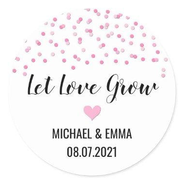 Pink Confetti Heart Let Love Grow Classic Round Sticker