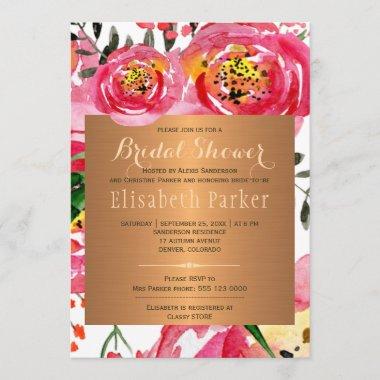 Pink copper peony roses floral bridal shower Invitations