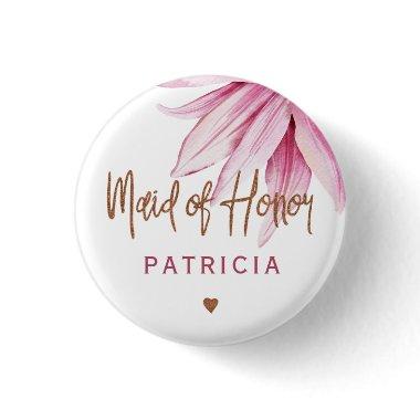 Pink copper script bridal shower maid of honor button