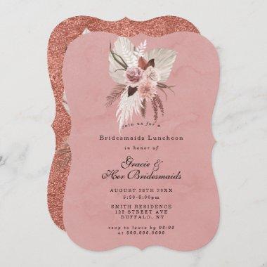Pink Copper Tropical Bridesmaids Luncheon Invite