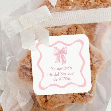 Pink Coquette Bow Tying the Knot  Square Sticker