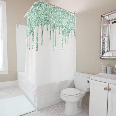 *~* Pink Coral Drip Dripping Mint GLITTER AP7 Shower Curtain