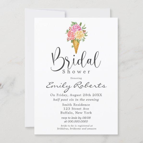 Pink Coral Yellow Ice Cream Cone Bridal Shower In Invitations