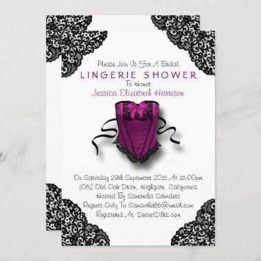 Pink Corset & Black Lace Lingerie Shower Invitations