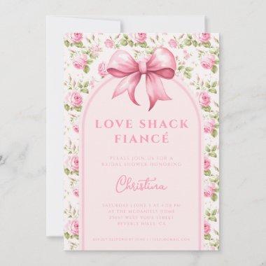Pink Cottage Rose Love Shack Fiancé Bridal Shower Invitations