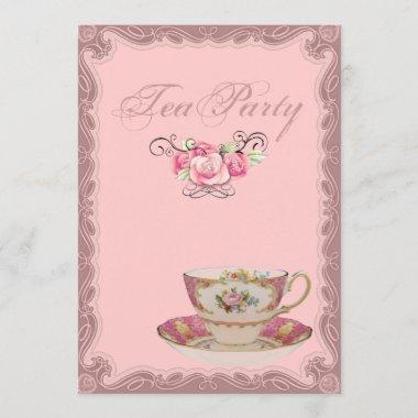Pink Country Bridal Shower Tea Party Invitations