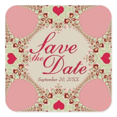Pink Country Hearts Lace Save the Date Stickers