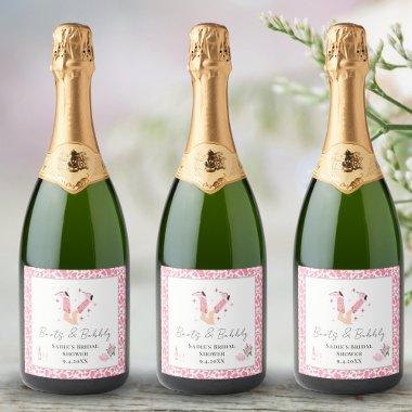 Pink Cowboy Boots & Bubbly  Sparkling Wine Label