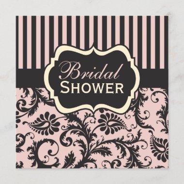 Pink, Cream, Gray Damask Bridal Shower Invitations