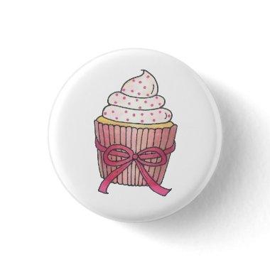 Pink Cupcake Bow Sprinkles Wedding  Button