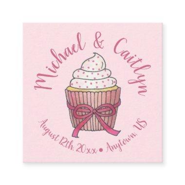 Pink Cupcake Bow Sprinkles Wedding Bridal Shower Enclosure Invitations