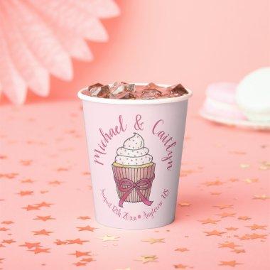 Pink Cupcake Bow Sprinkles Wedding Bridal Shower Paper Cups