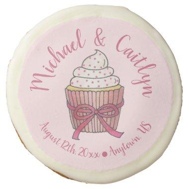 Pink Cupcake Bow Sprinkles Wedding Bridal Shower Sugar Cookie