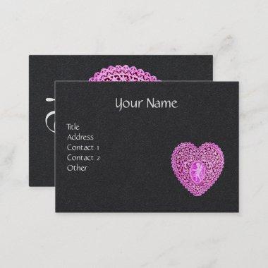 PINK CUPID LACE HEART MONOGRAM Black Paper Business Invitations