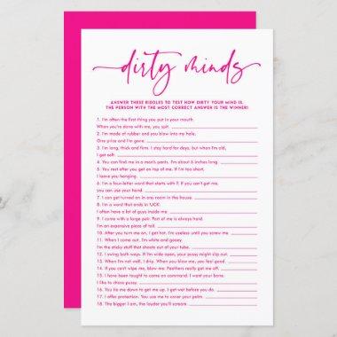 Pink Cursive Dirty Minds Bridal Shower Game Invitations