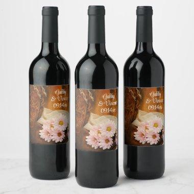 Pink Daisies and Cowboy Boots Western Wedding Wine Label
