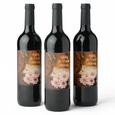 Pink Daisies and Cowboy Boots Western Wedding Wine Label