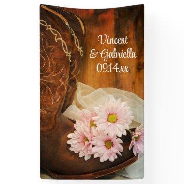Pink Daisies Cowboy Boots Country Western Wedding Banner