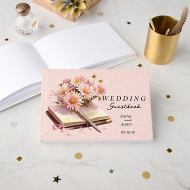 Pink Daisies on Open Book Wedding