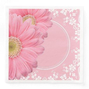 Pink Daisies & White Lace Party Wedding Reception Paper Dinner Napkins