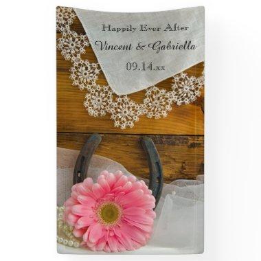 Pink Daisy and Horseshoe Country Western Wedding Banner