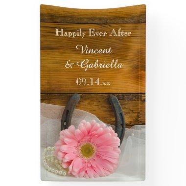 Pink Daisy and Horseshoe Country Western Wedding Banner