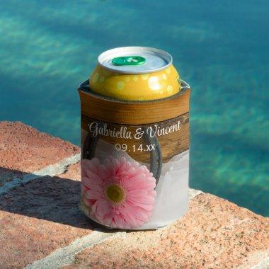 Pink Daisy and Horseshoe Country Western Wedding Can Cooler