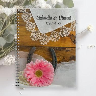 Pink Daisy and Lace Country Western Wedding Notebook